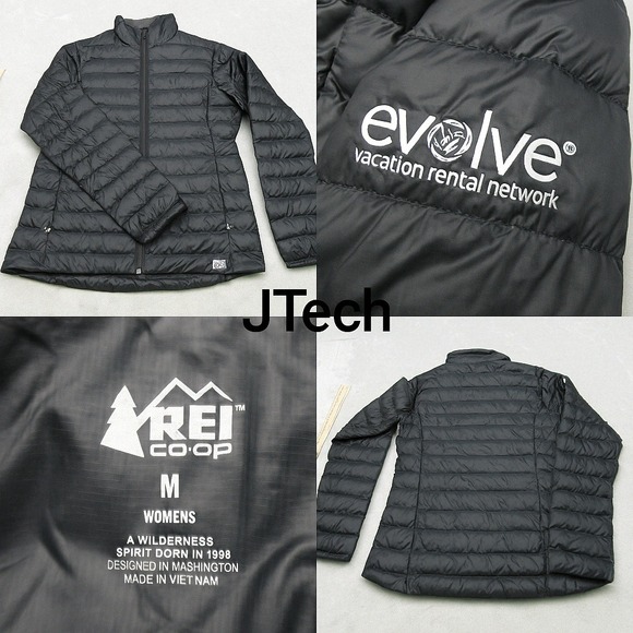 REI Co-op Down Jacket Womens‎ Medium Black 650 Full Zip Quilted Puffer LOGO - Picture 1 of 16